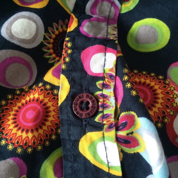 Desigual Mens Button Shirt 2XL Black Multicolor Floral Circle Print Long Sleeve - Picture 7 of 8